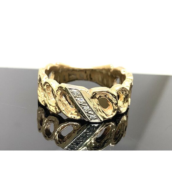 Men's Wedding Band 14k Yellow Gold Diamond Ring Link Estate Jewelry Size 9.5